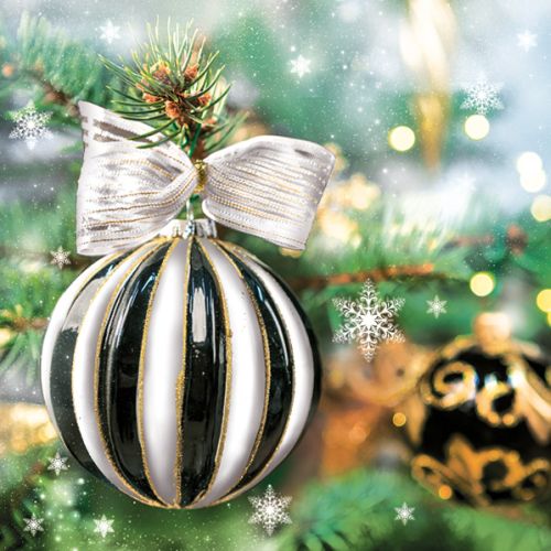 Maki ubrousky v�no�n� 3vrstv� 33 x 33 cm -Black & White Bauble on Spruce Maki ubrousky v�no�n� 3vrstv� 33 x 33 cm -Black & White Bauble on Spruce