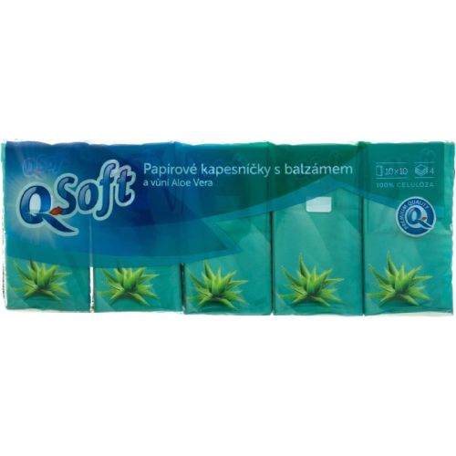 Q-Soft pap�rov� kapesn��ky s balz�mem 4 vrstv� 10 x 10 ks Aloe Vera Q-Soft pap�rov� kapesn��ky s balz�mem 4 vrstv� 10 x 10 ks Aloe Vera